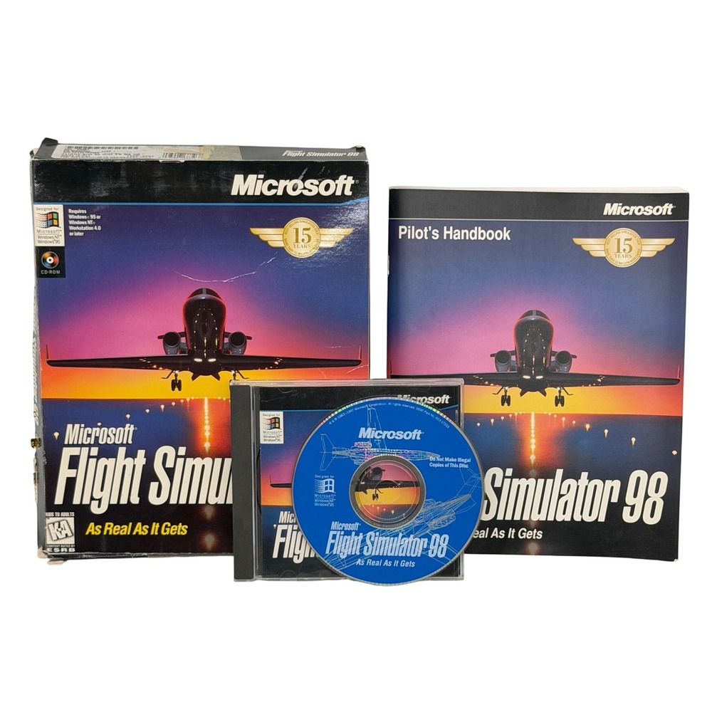 Microsoft Flight Simulator 98 PC Big Box Vintage Game Pilot's Handbook CD-ROM